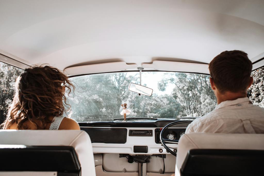 Couple travelling in car together in valentines day